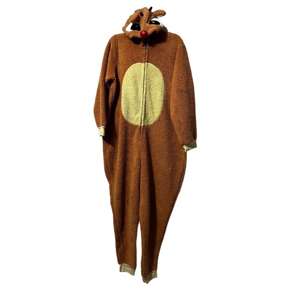 Rudolph The Red Nosed Reindeer Fleece Romper Jumpsuit Sz 3XL Unisex Long Sleeve - Picture 4 of 9